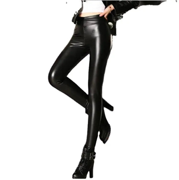 Fashion PU Leather Women Slim Pants High Waist Tight-Fitting Women Sexy Leather with custom logo