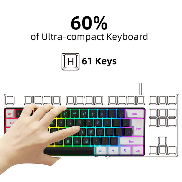 Hot selling portable 61 key gaming keyboard 60% Gamer RGB backlit wired mechanical feel customization