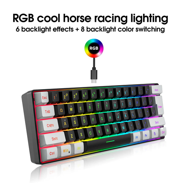 Hot selling portable 61 key gaming keyboard 60% Gamer RGB backlit wired mechanical feel customization