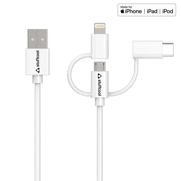 Tres 3-in-1 Lightning, Type C, Micro USB MFI Approved Cable