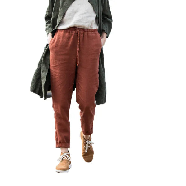 Solid Color Women Loose Fitted 100% Linen Pants