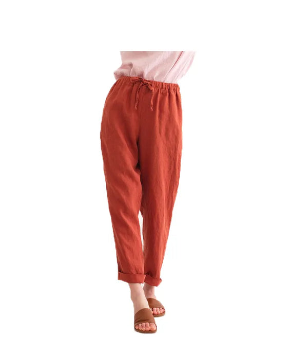 Solid Color Women Loose Fitted 100% Linen Pants