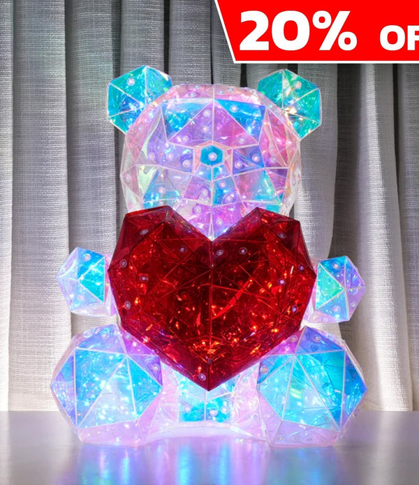 Led Teddy Bear With Heart Holographic Glow Lamp